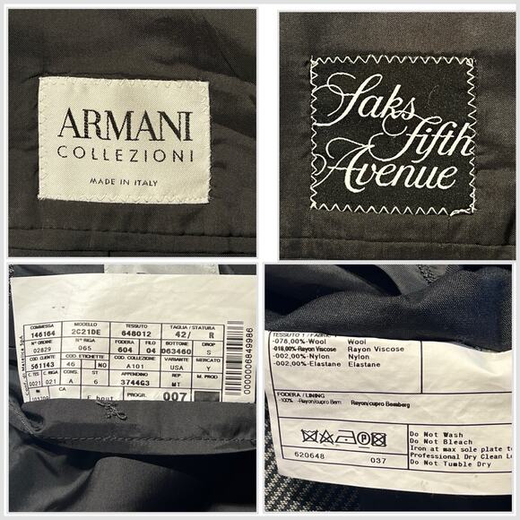 Vtg Armani Collezioni 42R 36x27 Black Gray Micro Birdseye Twill Designer Suit - Picture 16 of 16